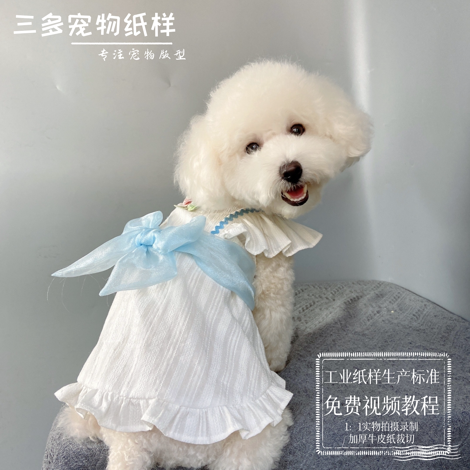 宠物狗泰迪飞边袖裙子纸样布偶猫咪公主裙图纸比熊博美连衣裙模版