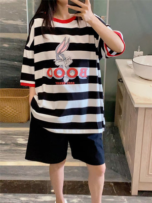 短袖睡衣女夏大码胖mm200斤套装