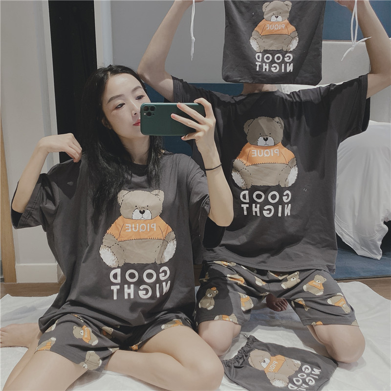 日系情侣卡通宽松大码短袖睡衣