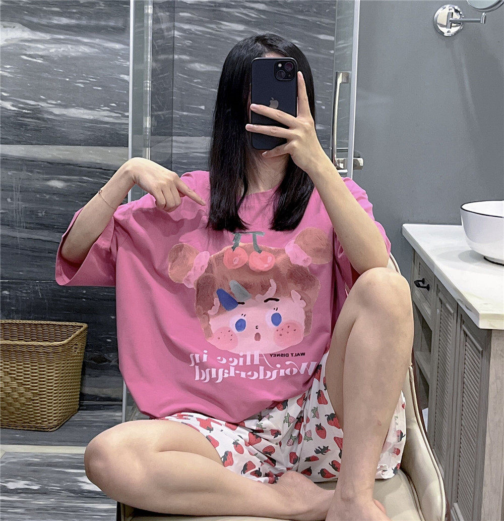 短袖睡衣女夏天可爱小女孩印花家居服大码胖mm200斤草莓短裤套装,女士内衣/男士内衣/家居服,睡衣/家居服套装,淘宝优惠券,粉丝福利购,淘宝优惠卷