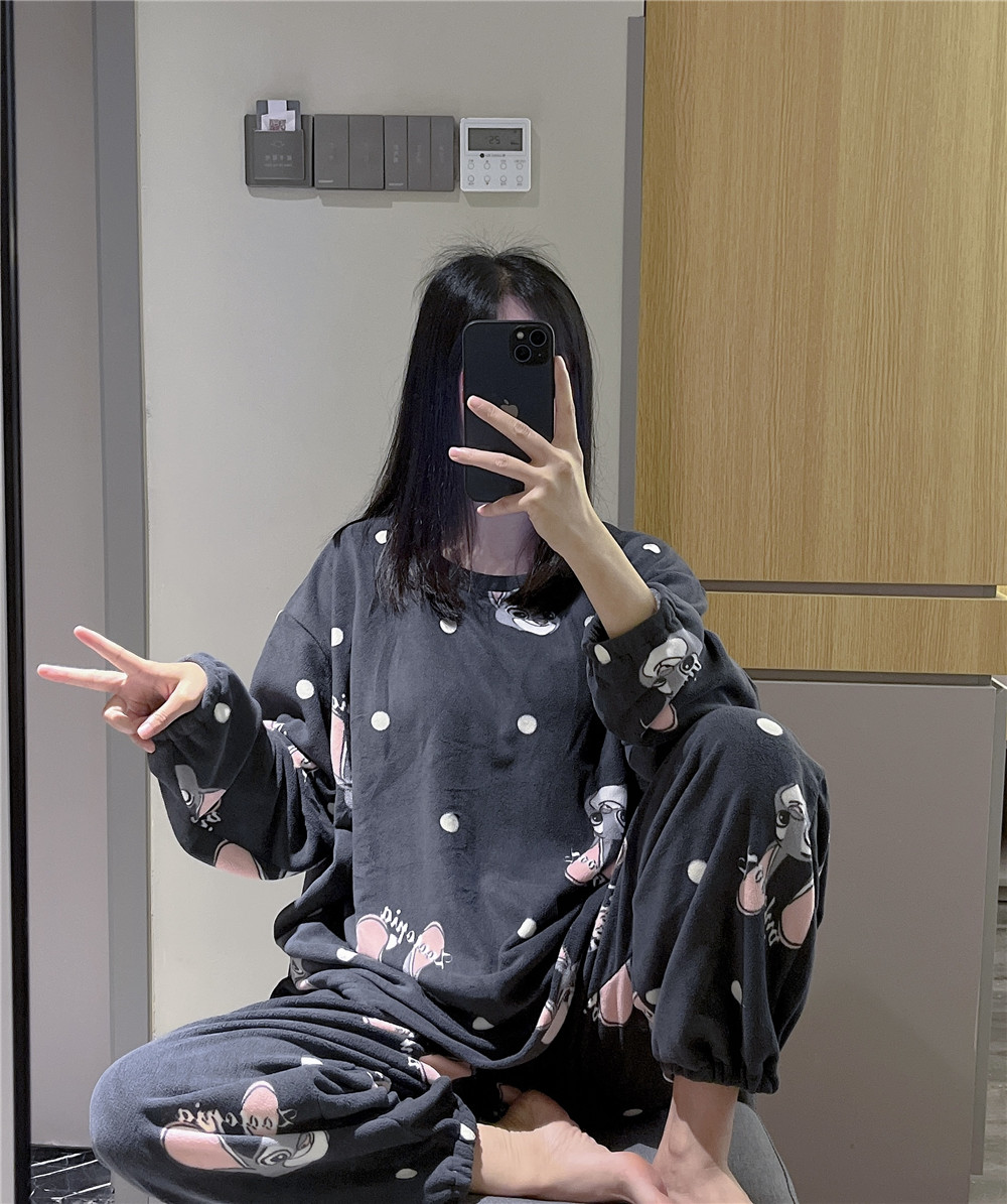 睡衣女秋冬胖mm200斤保暖套装