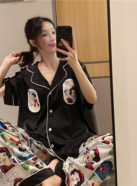 网红ins短袖情侣睡衣女冰丝