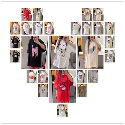 夏季短袖睡衣女T恤甜美可爱印花家居服大码胖mm200斤纯棉透气上衣