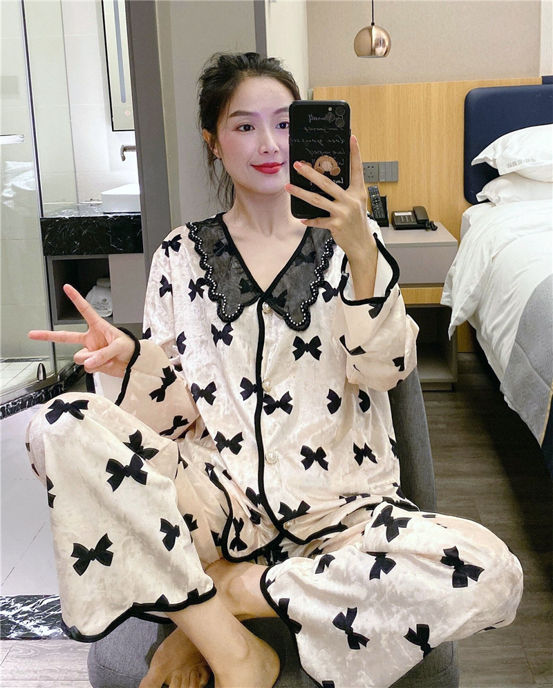 秋冬翻领大码mm200套装睡衣