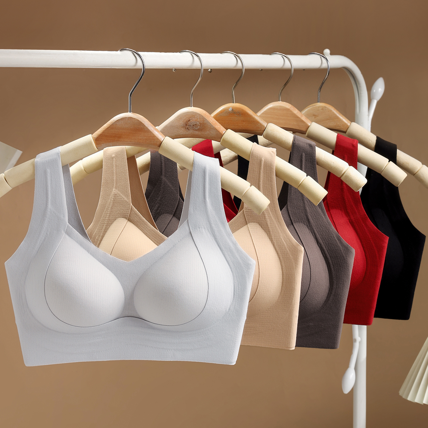 冬季磨毛保暖文胸背心式无扣一体无磁无铁内衣女过安检无金属胸罩