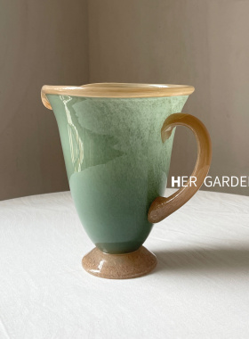 HERGARDEN中古风拼色玉感玻璃花瓶法式水养插花器客厅家居装饰