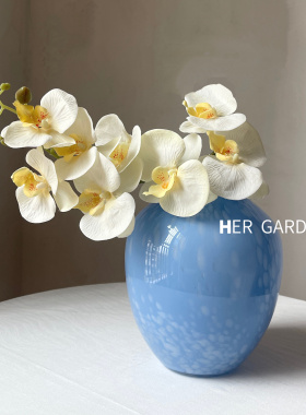 HERGARDEN蓝色玻璃花瓶氛围感花器居家客厅装饰摆件