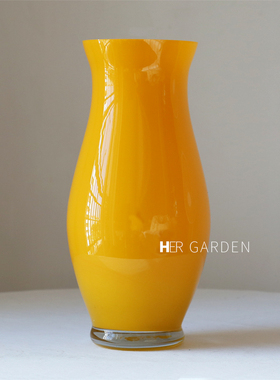 HERGARDEN黄色玻璃大号花瓶家居客厅餐厅桌面复古大气装饰摆件