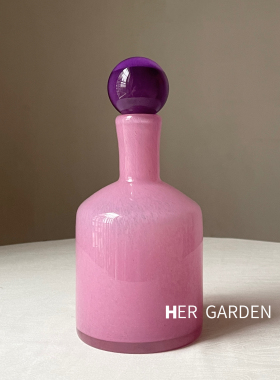HERGARDEN时来运转中古可爱粉色紫色玻璃艺术花瓶摆件高级感花器