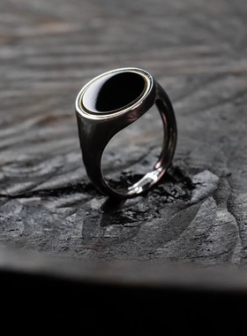 男女款铂金黑缟玛瑙尾戒首发