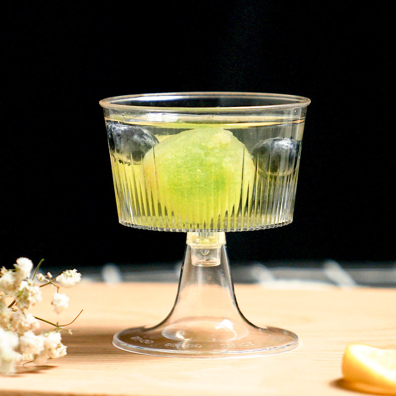 高脚慕斯杯布丁杯酒杯航空冰淇淋杯硬塑料食品级一次性条纹甜品杯