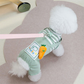 比熊夏季 衣服小型犬泰迪犬可爱狗狗四脚博美幼犬奶狗带牵引扣 薄款