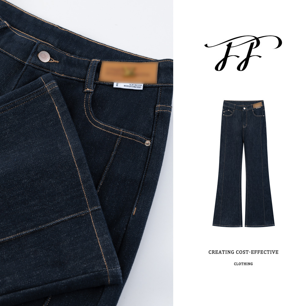 芳芳微胖定制-侧压线显高显瘦牛仔裤女直筒裤高腰筒喇裤F3031