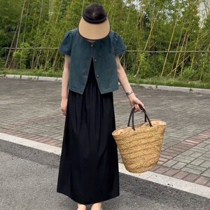 洋气减龄套装女夏新款吊带裙外搭飞飞袖牛仔短外套短袖开衫两件套