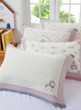 不起球高品质高密纯棉纱布枕巾全棉吸汗透气成人家用枕头巾一对装