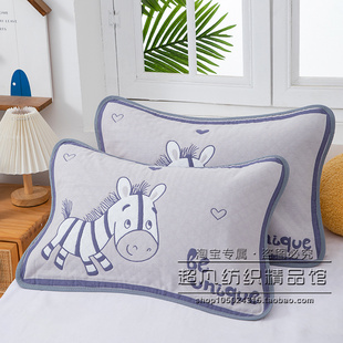纯棉枕巾40*60cm五层纱布儿童枕巾一对装宝宝吸汗卡通乳胶枕盖巾