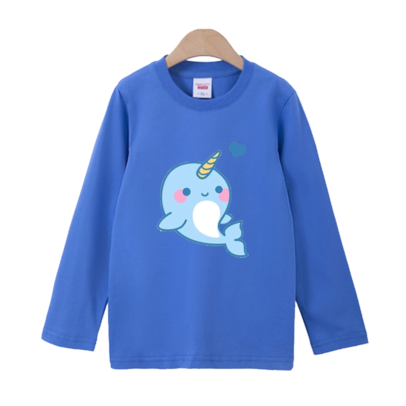 男童纯棉T恤长袖 女新款儿童春秋季打底衫2026海豚圆领男宝上衣