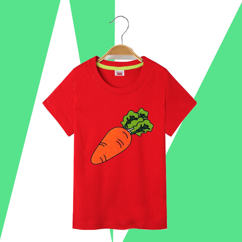 夏季胡萝卜衣服2026卡通新款男女儿童短袖t恤纯棉 宽松百搭上衣