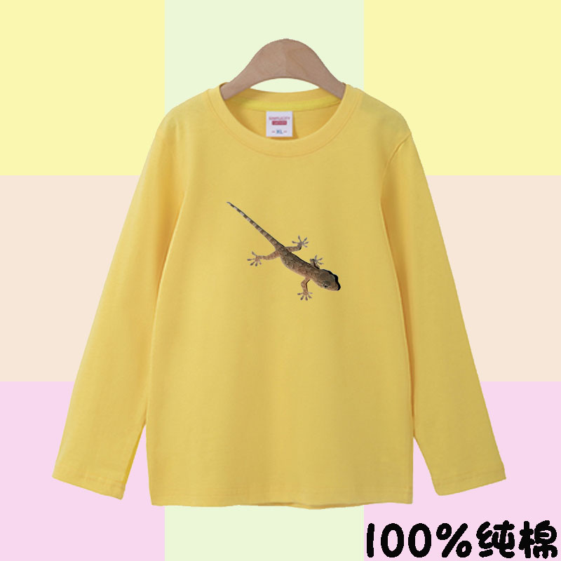亲子t恤 女孩纯棉小鱼长袖儿童装男童女童壁虎2026衣服T恤