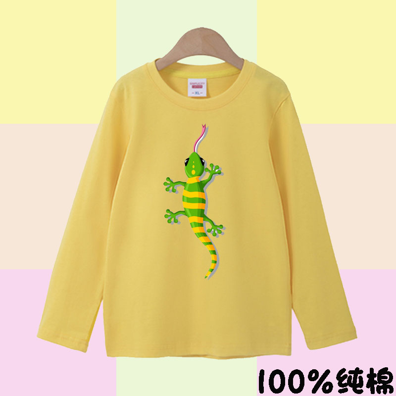 壁虎衣服男女图案2026长袖儿童装纯棉T恤 上衣亲子装学生班服
