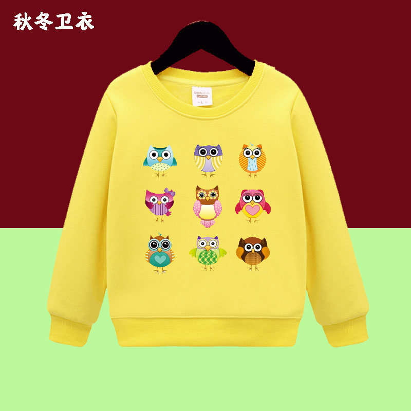纯棉学生春秋季中小童儿童猫头鹰长袖T恤春装上衣女童卫衣男童