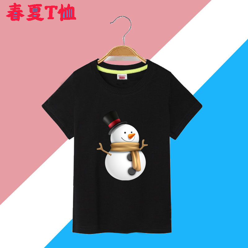 夏天新款儿童男女童装雪人衣服 上衣小清新 全棉短袖T恤衫