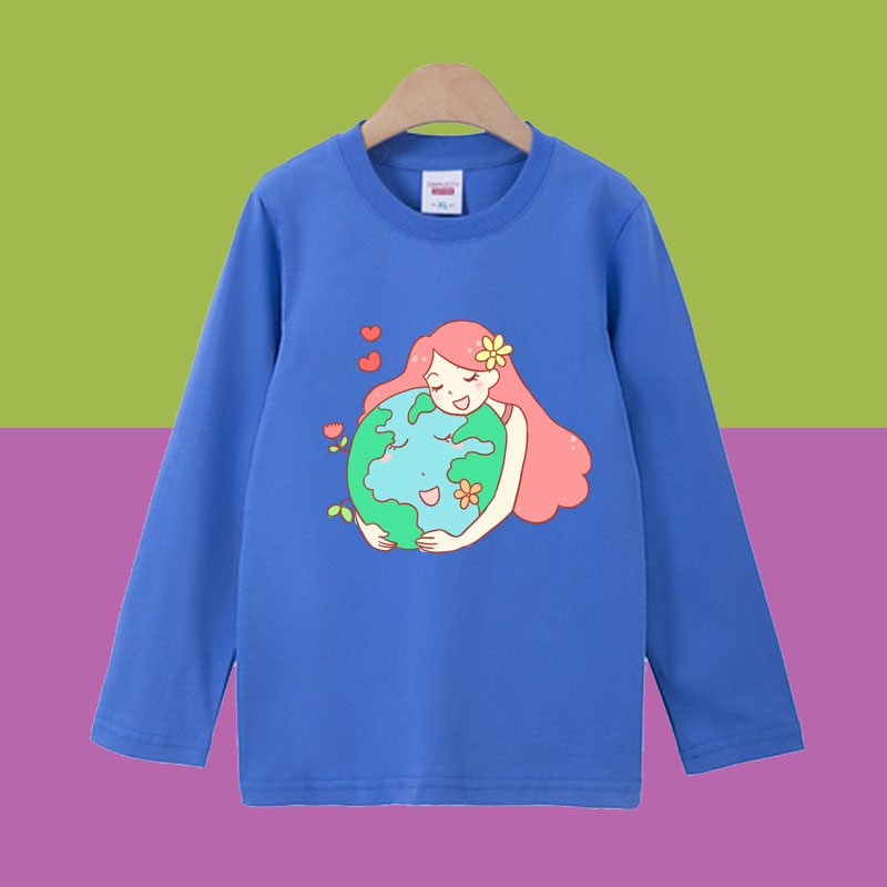 男童 春装 儿童长袖卡通可爱地球衣服女童保护环境帅气 上衣班服