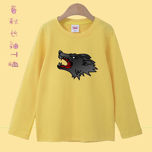 童装小狼长袖t恤男孩子狼头打底衫中小学生上衣女儿童衣服