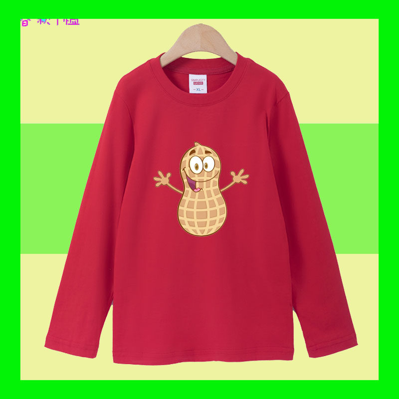 新款女童国潮长袖t恤男宽松衣服花生2026秋装上衣男装打底衫学生