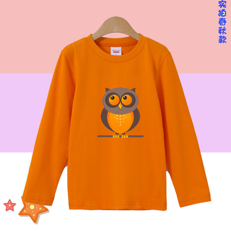 男童秋装长袖t恤宽松童装儿童打底衫纯棉中大童女童 猫头鹰上衣