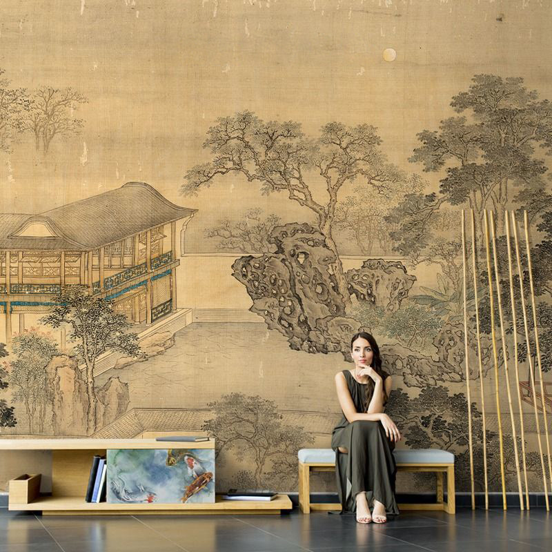 Katiya新中式风格腰线宋氏美学墙布电视背景墙卧室茶室定制壁画纸,家装主材,无纺布墙纸,淘宝优惠券,粉丝福利购,淘宝优惠卷