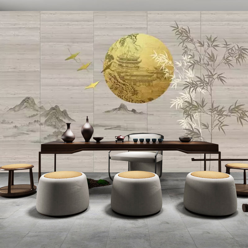 新中式中国风壁纸酒店会所山水墙纸竹子背景装饰墙纸客厅床头壁纸图片