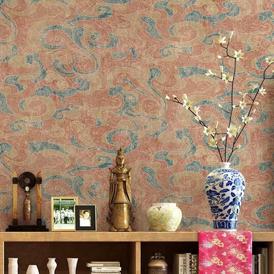 敦煌祥云墙纸古典禅意中国风佛系壁纸藏式客厅酒店佛堂寺庙背景墙