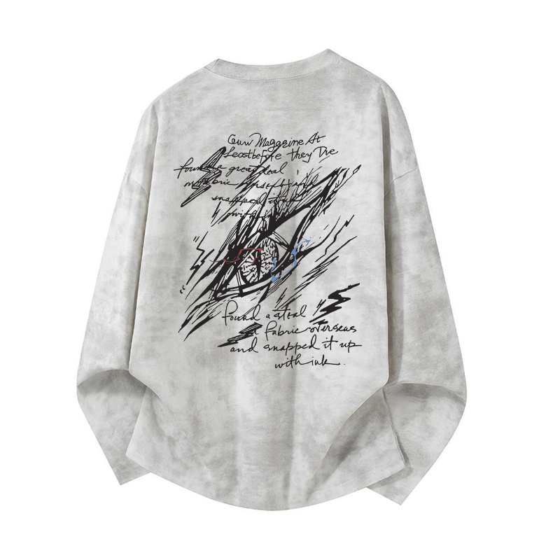 YRFG美式复古重磅恶魔之眼印花长袖韩版男女同款慵懒风宽松上衣