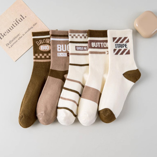 诸暨条纹字母男女运动袜潮百搭春秋中筒袜街潮风学生跑步美式 长袜