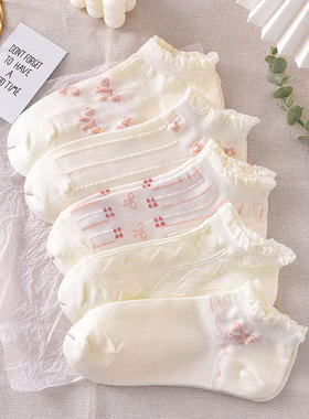 白色袜子女夏季薄款花边短袜透气蝴蝶结浅口百搭学院风ins潮船袜