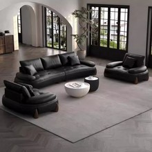 客厅实木皮沙发棕色欧式高端大气上档次意式极简小户型卧室高级感