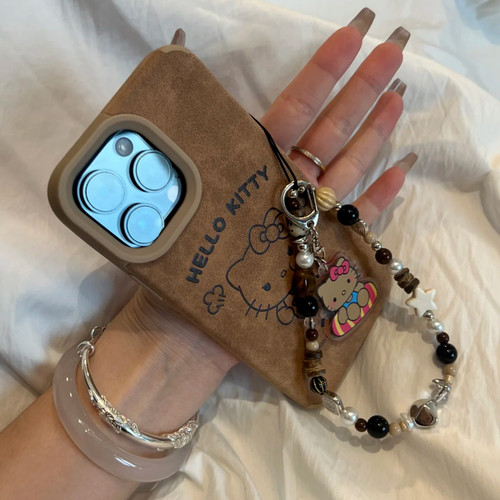 复古皮绒kt凯蒂猫适用苹果16promax手机壳秋冬新款iPhone15小众17网红14高级情侣12超火创意13全包贴皮xs软壳