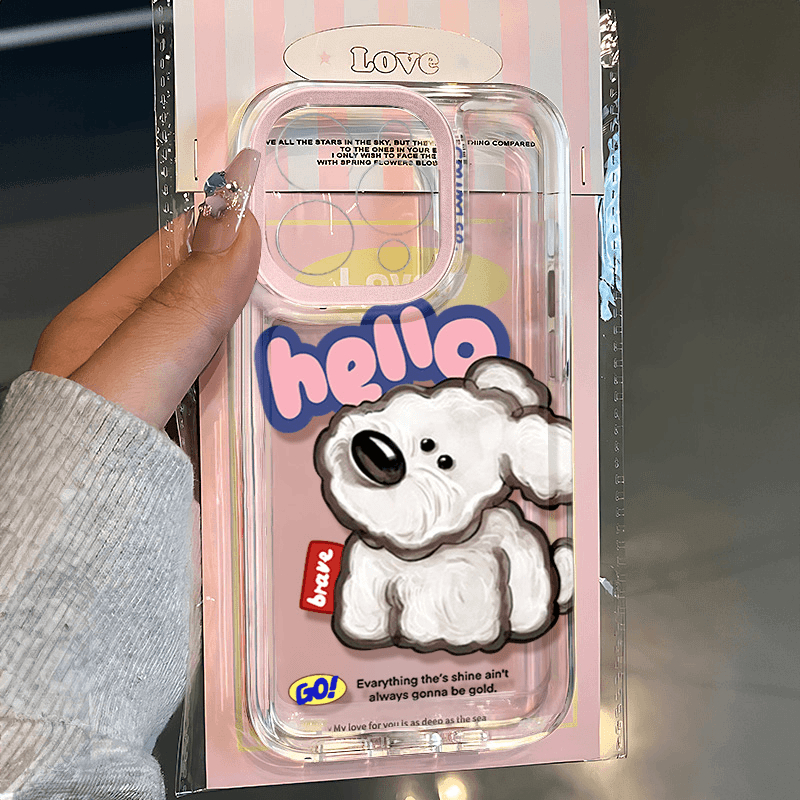 hello歪头小狗适用苹果15promax手机壳iPhone14透明12新款11卡通网红pro情侣13少女plus亚克力小众防摔16硬壳