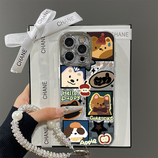 卡通相框小狗适用苹果16promax手机壳iPhone15冰川新款13电镀带镜头膜12羽纱xs少女11挂绳plus全包14防摔硬壳