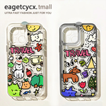 韩系情侣涂鸦小狗适用苹果15promax手机壳iPhone14透明13新款12pro春天小猫17plus亚克力s女xr全包16防摔硬壳
