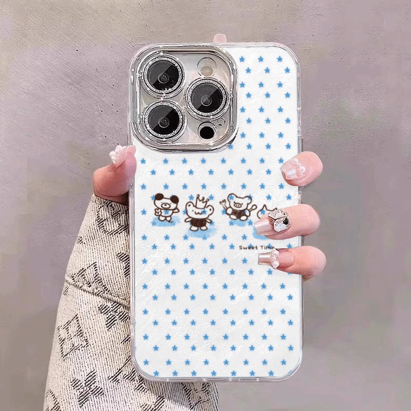 可爱蓝色星星小猪适用苹果17promax手机壳iPhone16羽纱15新款11可爱卡通14全包13女plus情侣12闪粉镜头11硬壳