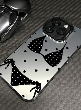 黑色比基尼内衣适用苹果15promax手机壳iPhone14情侣13新款12恶搞pro网红少女17卡通plus镭射xs彩银x防摔硬壳