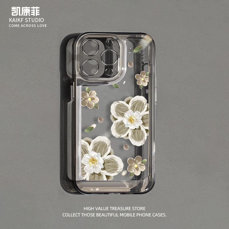 简约高级花朵适用苹果15promax手机壳iPhone13透明12新款17pro网红情侣14简约plus高级xs少女xr全包防摔x硬壳