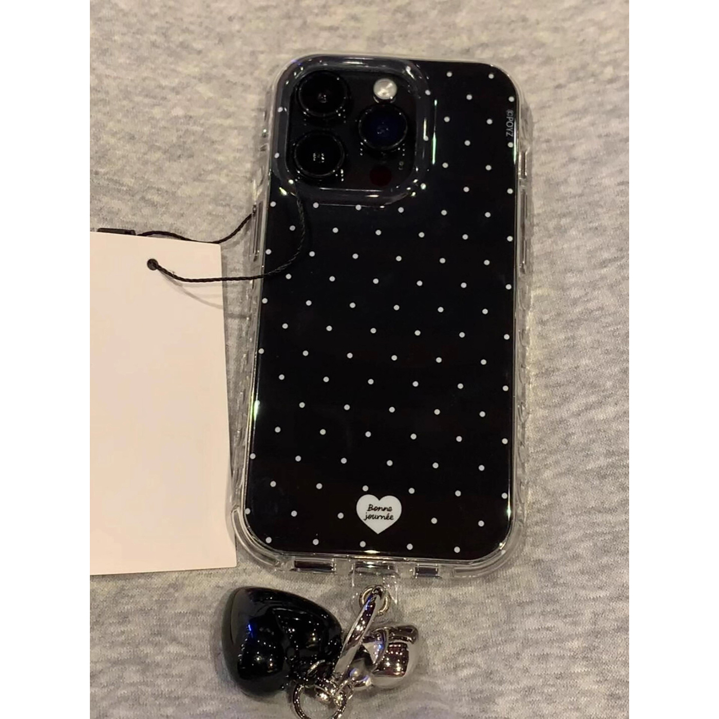 ins波点爱心挂件适用苹果17promax手机壳iPhone16透明15新款11撞色14小众13可爱x女plus情侣12全包11防摔硬壳