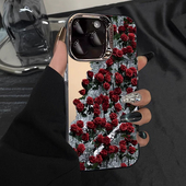 12时尚 个性 冷淡玫瑰花田适用苹果15promax手机壳iPhone14创意13新款 pro趣味女17plus高级电镀xs小众x防摔硬壳