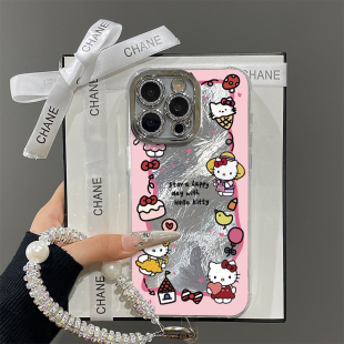 个性镂空凯蒂猫适用苹果16promax手机壳iPhone15带镜头膜13新年款12羽纱纹pro少女11挂绳plus14全包防摔x硬壳