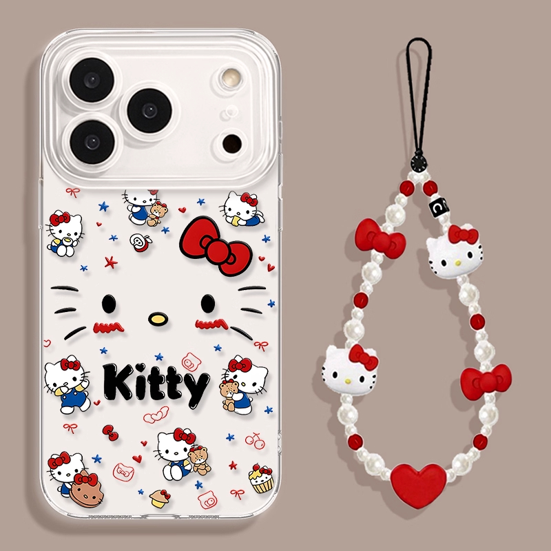 满屏卡通凯蒂猫适用苹果17promax手机壳16小众15新款14网红13透明plus创意手链11可爱情侣iPhone女12防摔软壳