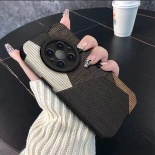 拼接条纹适用于华为mate80pro手机壳70新款p50创意60情侣高级40少女个性nova17硅胶防摔plus小羊皮30液态软壳