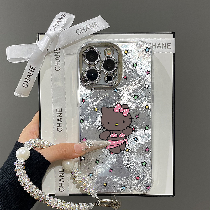 ins星星黑皮凯蒂猫适用苹果16promax手机壳iPhone15带镜头膜13新款12可爱x小众11女plus情侣14全包xs防摔硬壳